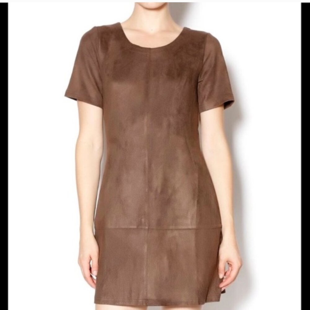 Paper Crane Faux Suede Mini Dress in Brown